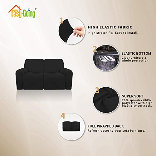 Image of Easy-Going 6 Pieces Microfiber Stretch Sectional Recliner Sofa Slipcover Soft Fitted Fleece 2 Seats Couch Cover Washable Furniture Protector with Elasticity for Kids Pet(Recliner Loveseat,Black)