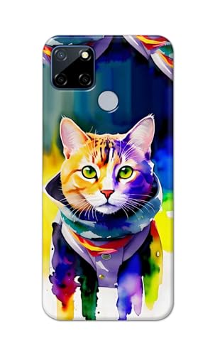 Image of Printed Hard Back Cover for Realme C12 Back Cover (Coloured Cat) -190724(EA)