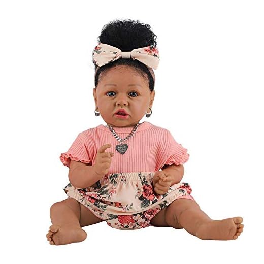 22,8 tum/58 cm Soft Touch Flexibel afrikansk återfödelse Baby Dolls Silikon Handgjord Detaljerad målning Realistisk Småbarn Leksak Blå ögon Nyfödda Baby Girl Lifelike Boy and Girl for Kids åldrar Samlarföremål