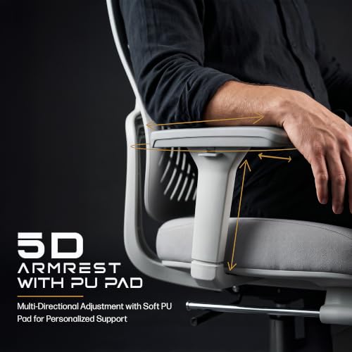 Image of DROGO Feather Node Premium Ergonomic Office Chair for Home & Work | FlexWeave Adaptive Backrest | Dynamic Lumbar Support | 5D Armrests | 4D Headrest | 135 Recline & Footrest - Grey