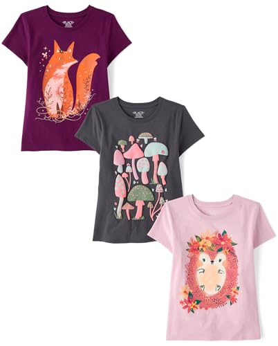 The Children's Place Girls' Animal Short Sleeve Graphic T-Shirts,multipacks