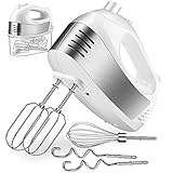 Hand Mixer Electric, Cusinaid 5-Speed Hand Mixer with Turbo Handheld Kitchen Mixer Includes Beaters, Dough Hooks and Storage Case, White