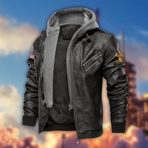 Veteran Leather Jacket Men Motorcycle, Patriotic Jacket Style With Military Features, Perfect For Veterans Day Gifts2