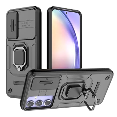 Image of Polycarbonate Camshield Pro Case With Slide Camera Protection And 360 Protection Ring Stand Bumper Back Case Cover For Samsung Galaxy A54 5G (Black)