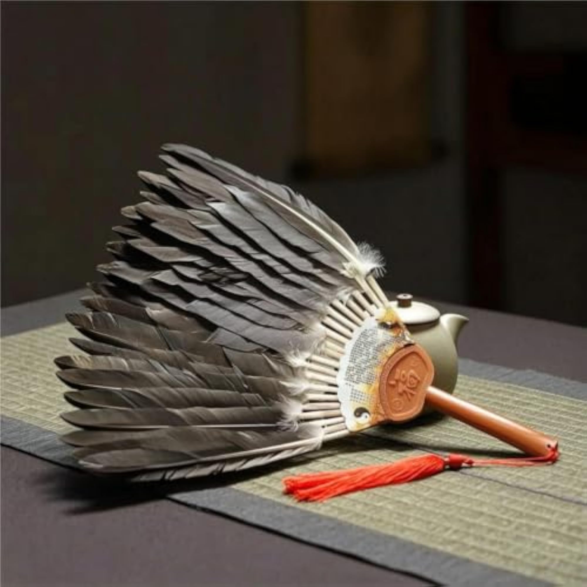 Handmade Goose Feather Fan with Tassel for Dance Performances