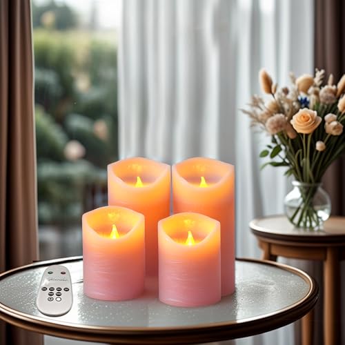 Flameless LED Candles with Remote Control and Timer,Flickering Candles Unscented Real Wax with Rustic Texture,Suitable for Home,Valentine's Day,Wedding or Christmas,Battery Powered, 4PK (Pink) - Image 6