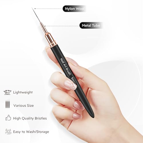 Conjunto de 5 pincéis de arte de unhas com capa de couro rosa, 【Material metálico】 【Vários tamanhos】