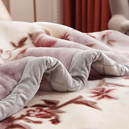 LG YKumeG Korean Mink Weighted Warm Fleece Plush Blanket 79"X91" - Soft Heavy 2Ply Reversible Raschel Flannel Blanket 4KG for Winters, Beige, 200x230cm