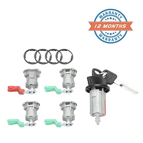 Ignition Switch Lock Cylinder Door Lock Cylinder Compatible With 1997-2018 Ford Vehicle E150 Van, E250 Van, E350 Van, Econoline Van, Replace#LC6177 + 703369 X4 + 597638 X2 (No Chip)