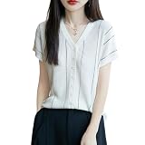 [MlleeSSeeldyTRC] サマーカーディガン レディース 半袖 サマーニット Vネック サマーセーター tシャツ トップス 羽織り アウター 無地 体型カバー 薄手 着痩せ 通気性 春 夏