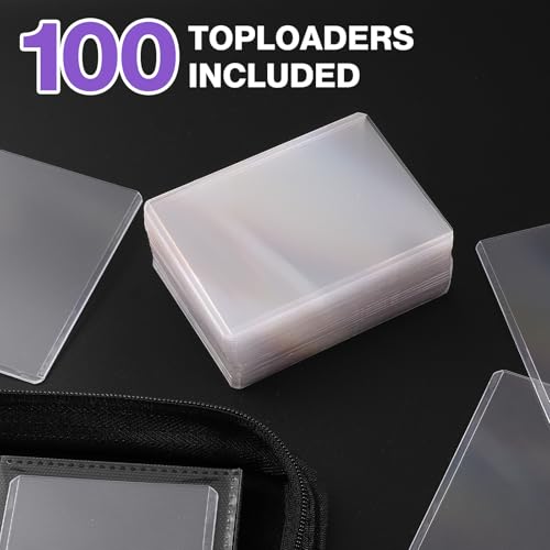 Image of Top Loader Binder 4 Pocket, Holds 160 Toploaders, 100 Toploaders INCLUDED | Toploader Binder for 3 inch x 4 inch Rigid Toploaders, Trading Card Binder for TCG, MTG, Sport Cards, PU Leather Cover, Side Loading