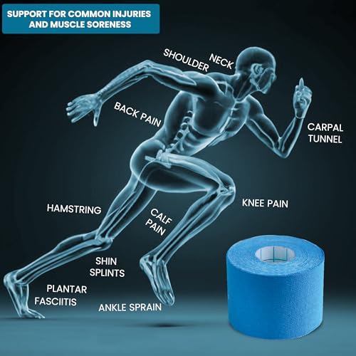 Image of Medigrip Kinesiology Tape (5 cm x 5 m) - 1 Roll, Blue - Waterproof, Sweat-Resistant, Bi-Directional Flexibility for Muscle Support, Sports Injuries & Active Performance