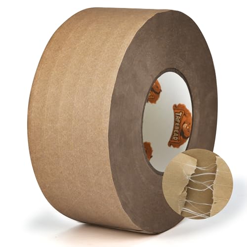 TAPEBEAR Nassklebeband (50mm x 50m) - Wasserverklebbares Verpackungsband aus verstärktem Kraftpapier | Ökologisch abbaubar & besonders reißfest | Ideal für sicheren Versand & schwere Pakete (1 Rolle)