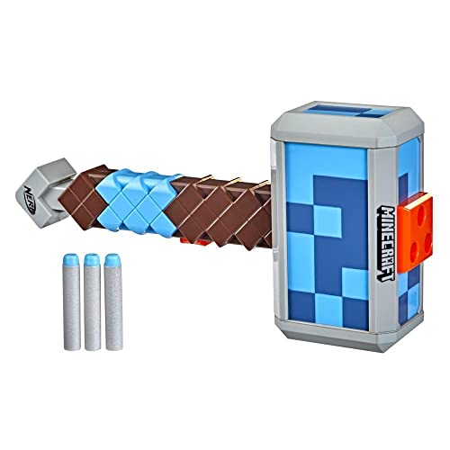 Juguetes, Toy NERF Minecraft Stormlander - Martillo lanzadardos - Lanza 3 Dardos - Incluye 3 Dardos Elite Oficiales - Palanca de Recarga