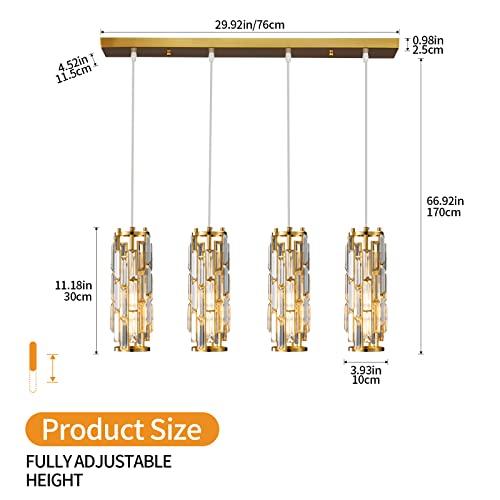 Image of LMQNINE 4 Light Gold Pendant Lighting Modern Pendant Light, Mini Crystal Chandeliers,Adjustable Pendant Light Fixture for Kitchen Island Dinning Room Bedroom(Gold 4-Light)