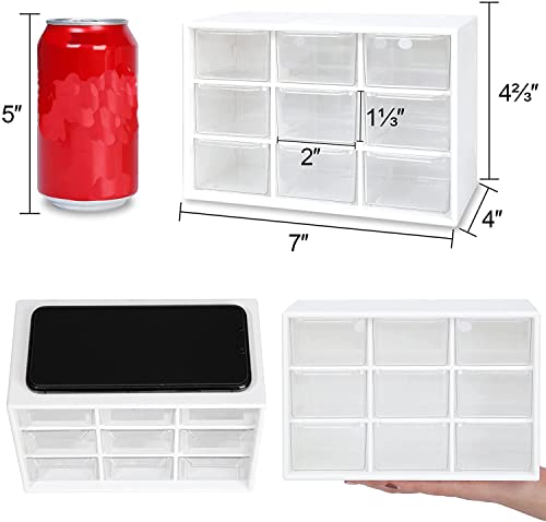 2Pcs H&W Mini 9 Drawer Storage Cabinet For Makeup, Art Supplies, Small Parts, Sewing And Craft Supplies Storage Cabinet, 7 X 3.8 X4.7Inch #TOP2