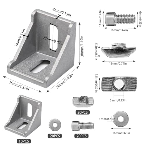 Sxutop 10 Stück 90 Grad Alu Winkel Aluprofil Eckwinkel 4040 Nut 8 Aluminium Extrusion Eckverbinder Befestigung Eckwinkel Aluminium Anti-Rost Rechtwinklig für Strebenprofil Nutprofil Montageprofil