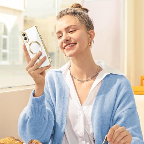 Image of VONZEE Clear Logo Electroplating Transparent Case for Samsung Galaxy S25 Edge 5G, Magnetic Plating [Support for MagSafe Charger] Electroplate TPU Cover - Gold