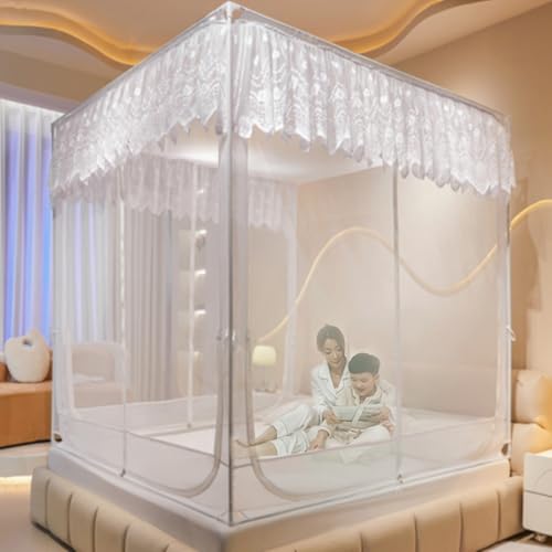 Image of Dawnwake Mosquito Net, Anti-Fall Mosquito Neting Bed for Babies /Adult /Outdoor,Portable Foldable Travel /Camping Mosquito Net Tent, Suit for King Size Bed (White, 200 * 180cm)