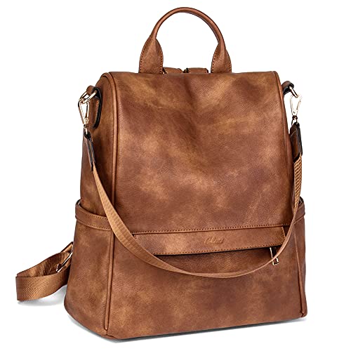CLUCI Damen Rucksack, Große Kapazität Reise Vintage Bookbag Crossbody Umhängetasche Anti Diebstahl Multifunktions Schultaschen Daypack Tasche Schulrucksäcke Mode PU Leder, Braun Cover