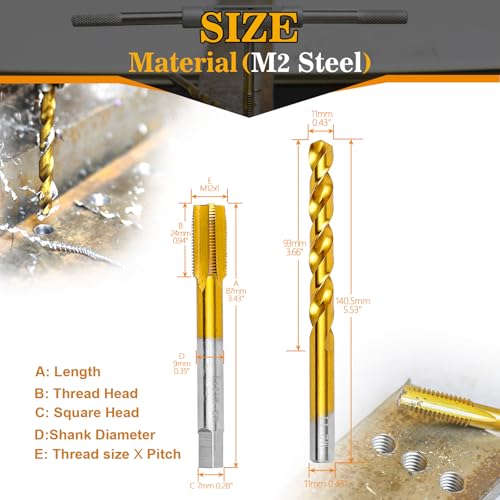 Image of M12x1.0 Tap and 11.0mm Drill Bit Kit, M2 HSS Metric Drill and Tap Set, Combination of Drill and Tap Kit for Metal