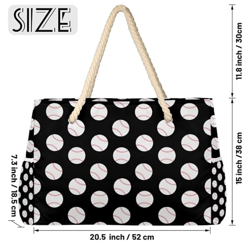 Baseball Black Tote Beach Bag for Women with Zipper Large Waterproof Sandproof Swim Pool Bag2