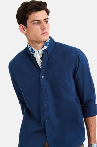 Image of SNITCH Men Casual & Semi-Formal Shirt | Regular Fit Long Sleeve Button-Down Collar Solid Oxford Style | 100% Cotton Breathable Fabric for Office, Date Night