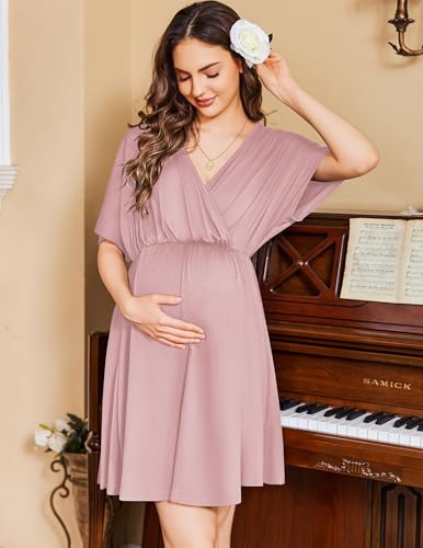 Image of Ekouaer 3 in 1 Labor and Delivery Gown for Hospital Short Sleeve Maternity Nursing Dress Nightgown Postpartum Sleepwear
