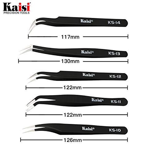 Kaisi 13 Pcs Precision Tweezers Set Anti-Static Esd Tweezers Kit With 13 Precision Non-Magnetic Stainless Steel Tweezers With Tweezers Storage Bag #TOP2