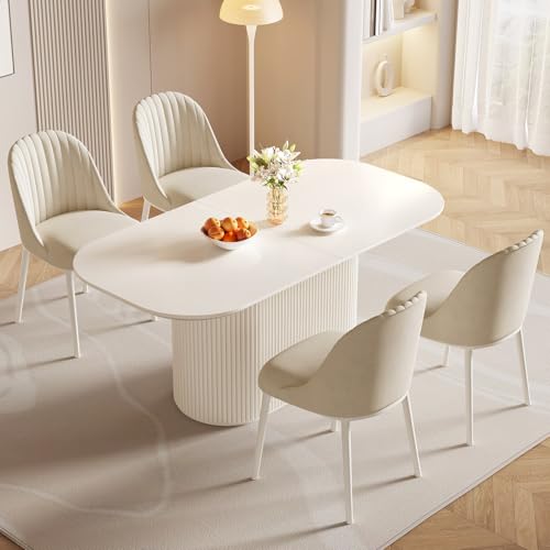 QEZEOM ��177cm �ȉ~�`�_�C�j���O�e�[�u���A�N���[���z���C�g �֎q4�r�A���_���_�C�j���O�e�[�u���A�H�� 4�l�p�A�������� 5�_�Z�b�g