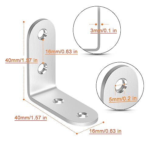 image for LuckIn 20 Pcs L Bracket Stainless Steel Corner Brace 1.57 x 1.57 inch 