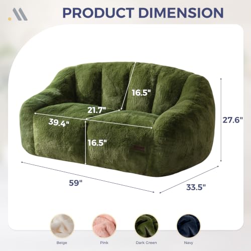Image of MAXYOYO Bean Bag Chair, Comfy Bean Bag Sofa with Back Support, Loveseat Faux Fur Bean Bag Chair for Adults, Stuffed Floor Sofa for Living Room, Bedroom, Apartment, Green