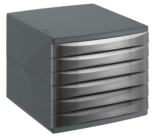 Rotho Quadra Cajón / caja de oficina con 6 cajones, Plástico (PS) sin BPA, gris, (36.5 x 28.0 x 25.0 cm)