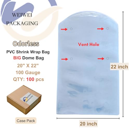 Image of Weiwei - 100PCS 20x22 inch Odorless PVC Heat Dome Shrink Wrap Bags 100 Gauge