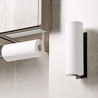 AMERTEER Self Adhesive Paper Towel Holder - Wall Mounted & Under Cabinet Kitchen Tissue Roll Holder | No-Drill, Space-Saving Paper Towel Rack for Bathroom & Kitchen Organization (White)