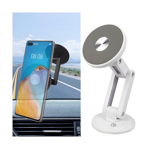 JNNJ Support Magnétique pour Téléphone De Voiture, Rotation 360° Support Telephone Voiture Magnetique, Téléphone Voiture avec Base Pliable, Accessoires Décoratifs Universels pour Automobile(Blanc)