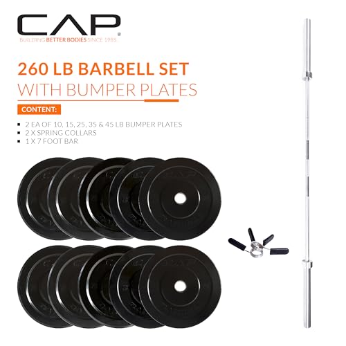 Image of CAP Barbell Olympic Weight Set with 7ft Barbell & Bumper Plates | 160-370 lbs | Multiple Options