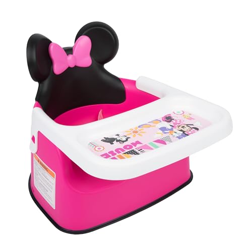 Image of The First Years Disney Minnie Mouse Booster Seat for Kitchen Chair- Includes Removable Tray - Contoured Toddler and Baby Seat with 3-Point Harness for Mealtime - Lightweight Travel Booster Seat