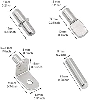 104Pcs Shelf Pins Kit,4 Styles Nickel Plated Shelf Support Pegs,Bookshelf Pegs for Shelves,Cabinet Shelf Bracket Pegs Shelf Pins Holders for Kitchen Furniture & Closet ( 5mm & 1/4inch )