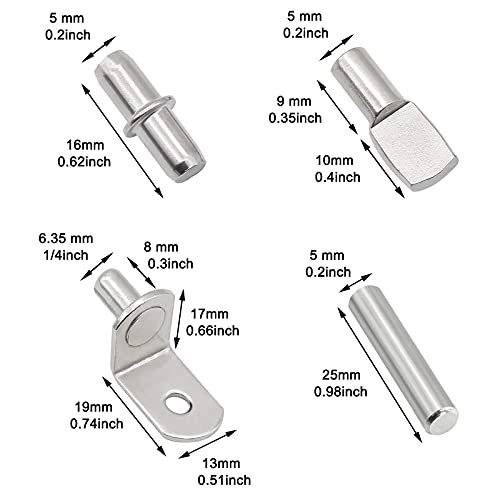 104Pcs Shelf Pins Kit,4 Styles Nickel Plated Shelf Support Pegs,Bookshelf Pegs for Shelves,Cabinet Shelf Bracket Pegs Shelf Pins Holders for Kitchen Furniture & Closet ( 5mm & 1/4inch ) by Cerpourt - Image 2