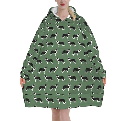 Sweat à capuche couverture Border Collie vert pour adulte