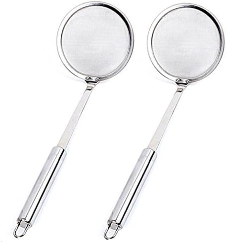 RETON 2 Pcs Hot Pot Fat Skimmer Spoon, 304 Stainless Steel Fine Mesh Strainer with Long Handle, Small Fine Mesh Food Foam Strainer for Cooking, Frying, Skimming Grease and Foam (4 Inch)