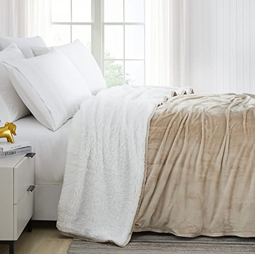 Southshore Fine Living, Inc. Oversized Sherpa Fleece Throw Blankets For Bed, Warm Blankets For Winter, Large Reversible Cozy Blanket Plush Blankets Soft Blankets (68 X 98) Twin/Twin Xl Sand Color #TOP1