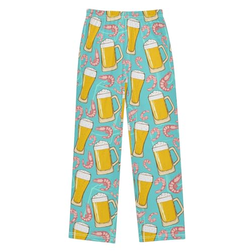 ZZXXB Beer Shrimp Boys Long Pants Soft Trousers Elastic Waist Kids Lounge Bottoms with Pockets S-XL