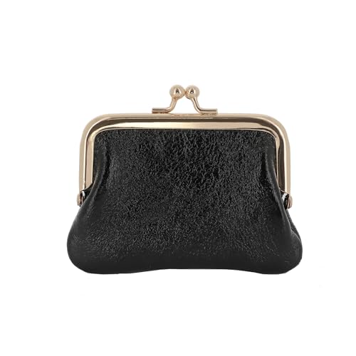 Petit Porte-Monnaie Cuir Véritable Irisé Femme - Fermoir Clic Clac en Métal - Compartiments Spacieux - Pratique Polyvalent - Noir