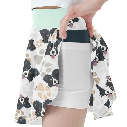Girls Skorts High Waist Athletic Skirts with Shorts Border Collie Dog Stretchy Teens Performance Tennis2
