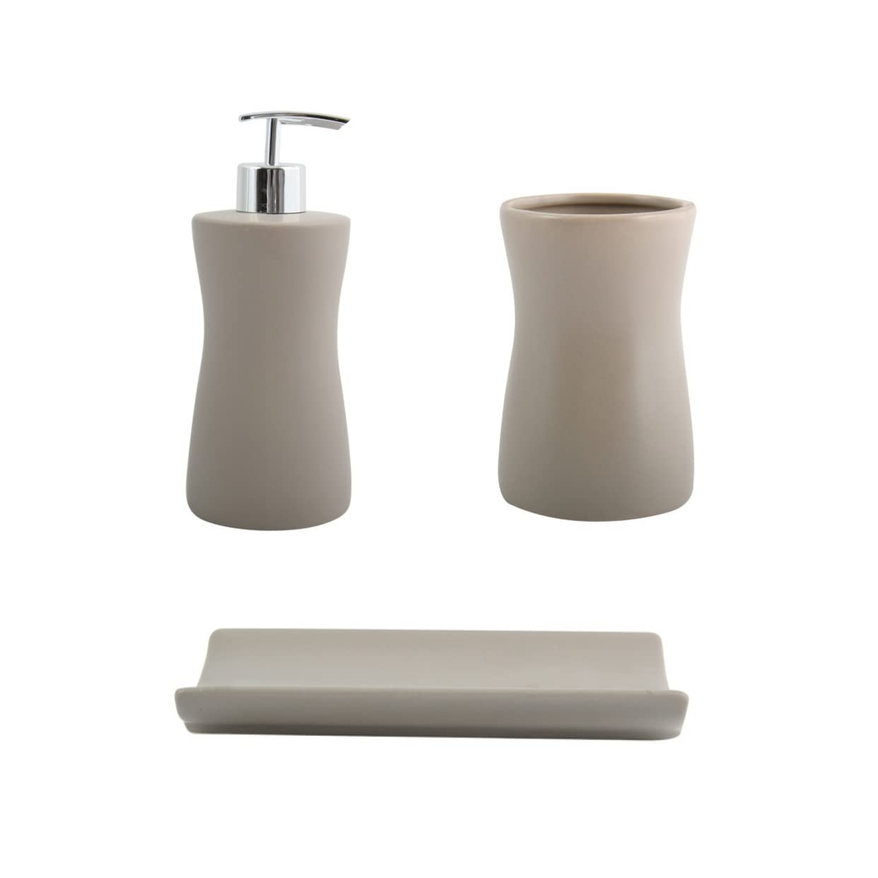 MSV Bathroom Accessories Palma Ceramic Soap Dispenser, Soap Dish, Tumbler, Taupe, Palma Taupe