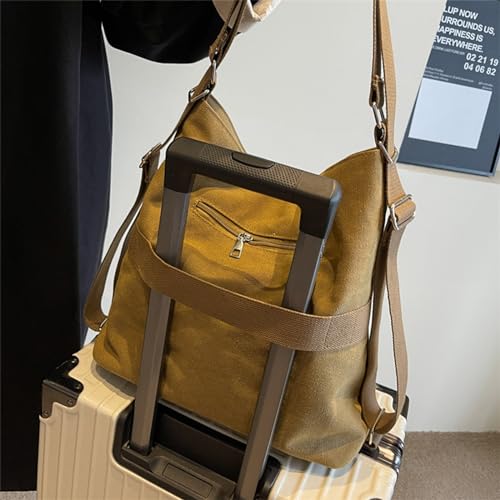 Image of Tote Bag for Women,Canvas Tote Bag with Zipper, Retro Large Capacity Casual Shoulder Handbags with Inner Pockets