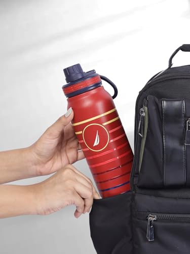 Image of NAUTICA Premium Leak-Proof Insulated Water Bottle - 1pc (Fender)| 750ml | Stainless Steel Flask with 24 Hours Temperature Retention | Ideal for Travel, Gym, Office Use Austin Printed-Red /Yellow