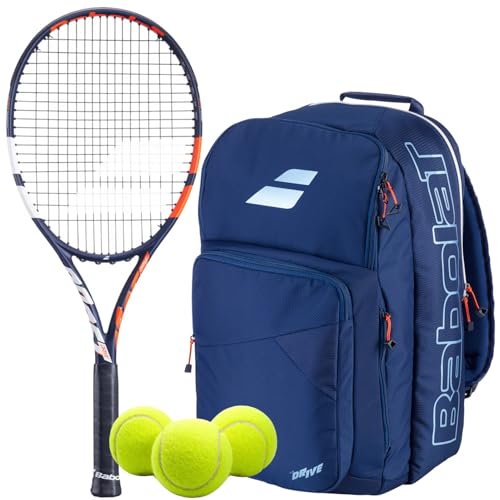 Babolat Boost Drive Strung Tennis Racquet (Blue) - Add an Optional Bag, Tennis Balls and Overgrips